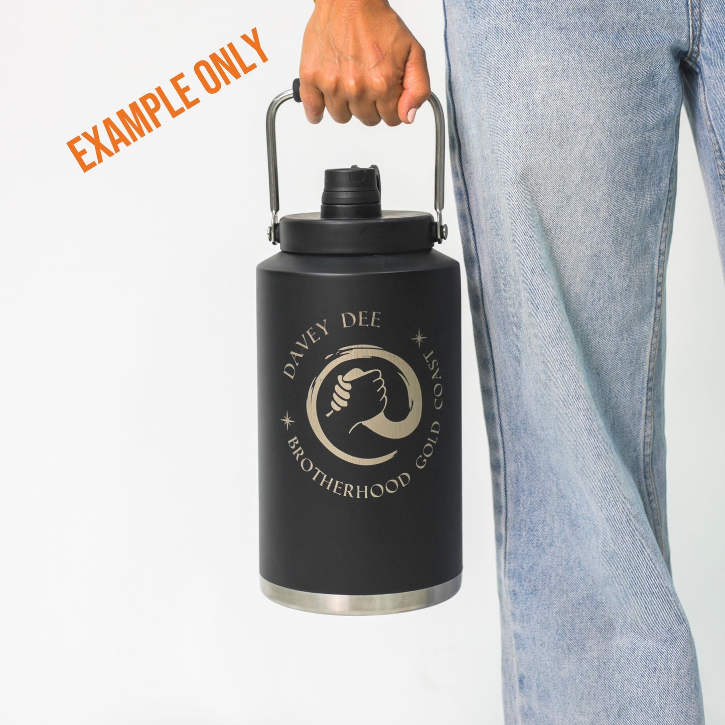 Example of 3.5L insulated drinkware jug with custom laser engraving