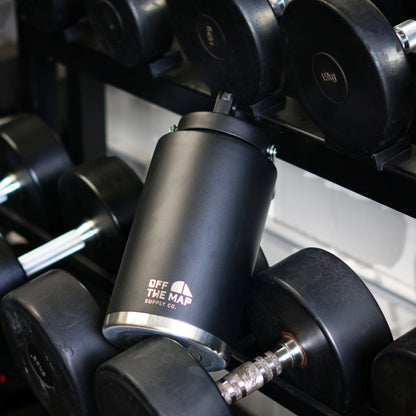 3.5L insulated drinkware in a gym weight rack